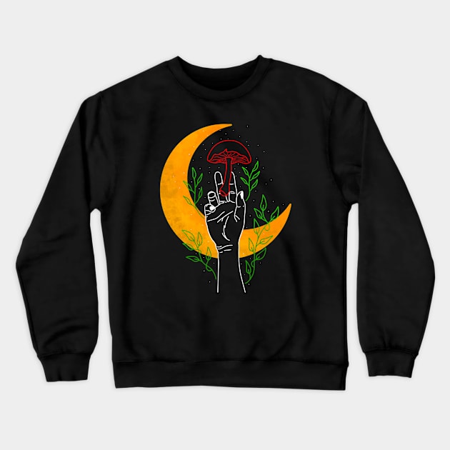 Celestial Mushroom and Moon Crewneck Sweatshirt by Tebscooler